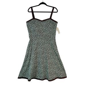 Kim Rogers Dress‎ Women's 16 Green Brown Fit Flare Sweetheart Neckline Smocked